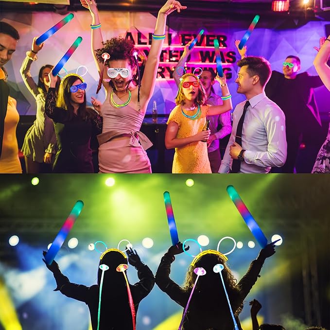 272 PCs Glow Party Supplies, 24 Foam Glow Sticks, 24 LED Glasses and 200 Glow Sticks & Bracelets, 12 Glow sticks headband 12 Fiber Optic Hair Light,Glow Neon Party Favors for Wedding, Concert, Raves
