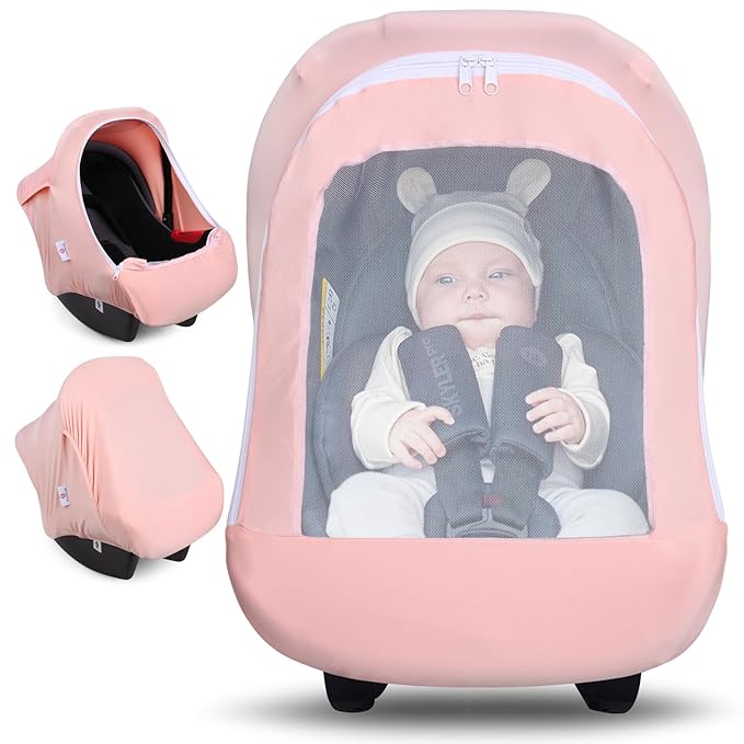Metplus 2-in-1 Baby Car Seat Cover, Multi Use Cover for Baby Car Seat Canopy with Privacy Sun Shade, Protect Your Baby's Safety Seat with Style, Infant Carrier Covers for Boys & Girls