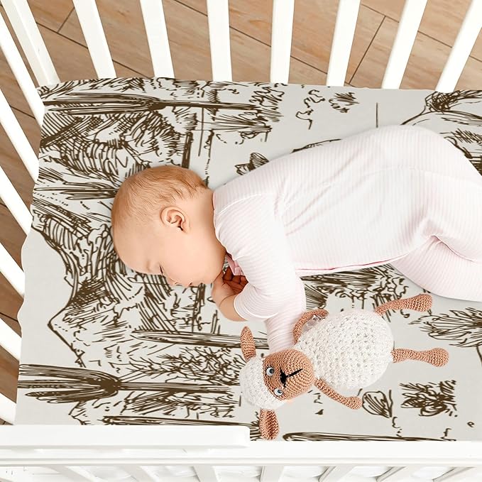 Western Desert Cowboy Crib Sheets for Boys and Girls, Fitted Baby Crib Sheets Soft and Breathable Mini Crib Sheets 39 X 27 X 5 Inches