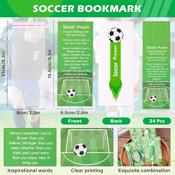 LiYiQ 72 Pcs Soccer Party Favors Soccer Team Gifts Soccer Goodie Bags Stuffers Soccer Ballpoint Pens Bookmark Card and Silicone Bracelet