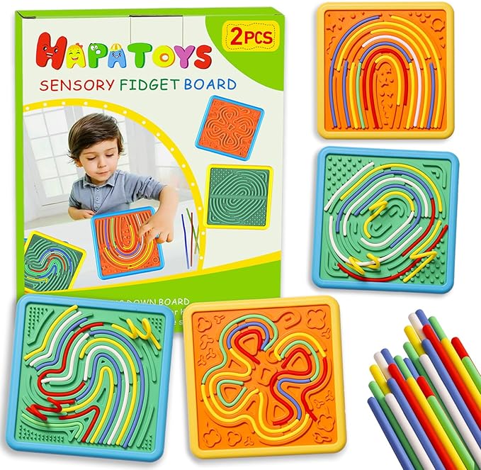 Sensory Activity Board for Kids & Adults:Double-Sided Stress Relif Sensory Board Toys with 40 Strings & Storage Bag | Quiet Fidget Board for ADHD & Autism Boys Girls Ages 3 4 5 6 7 8 9 10(2PCS