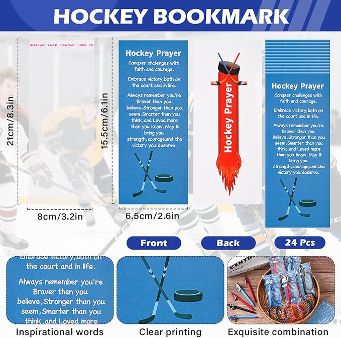 LiYiQ 72 Pcs Hockey Party Favors Hockey Team Gifts Hockey Goodie Bags Stuffers Hockey Ballpoint Pens Bookmark Card and Silicone Bracelet