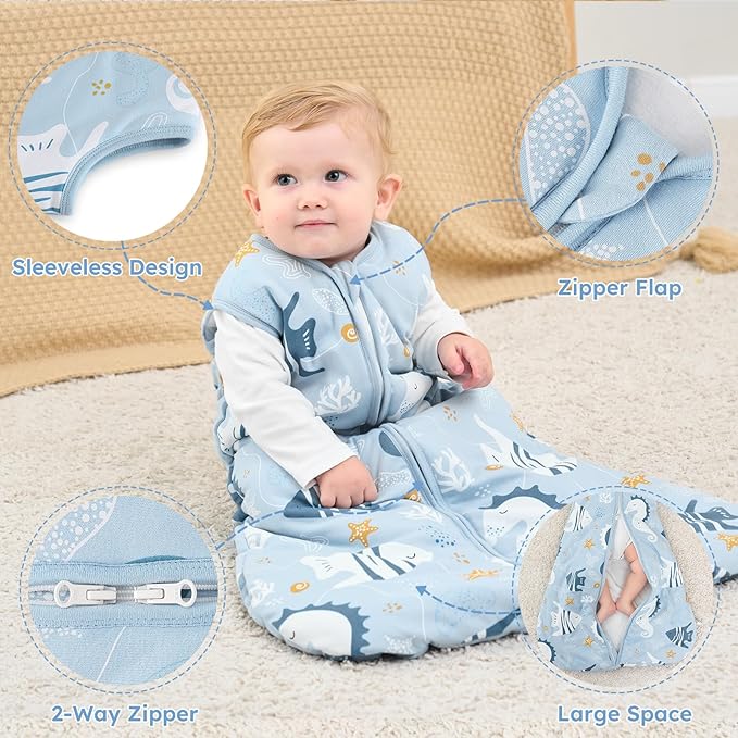 Yoofoss Baby Sleep Sack 6-12 Months, TOG 2.5 Baby Wearable Blanket with 2-Way Zipper, 100% Organic Cotton Fabric Winter Newborn Sleeping Sack, Warm Soft Comfy