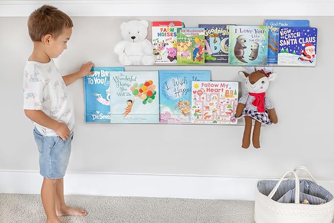 Rebecca Luxurious Acrylic Floating Shelves for Wall - 2 Pack of 24" x 2" x 4" - 5mm Thick Clear Book Shelf for Bathroom, Bedroom, Nursery, Kids Room with Easy Installation Hardware – Cute Bookshelf