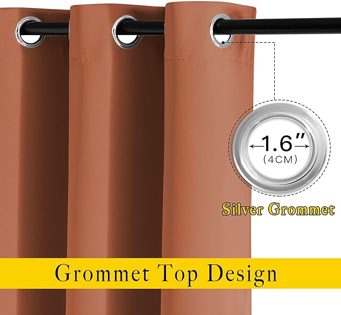 NICETOWN Blackout Room Divider Curtains 118 inches Long, Grommet Thermal Window Treatments Sound Reducing Drapes for Sliding Glass Door, Burnt Orange, W66 x L118, 2 Pieces