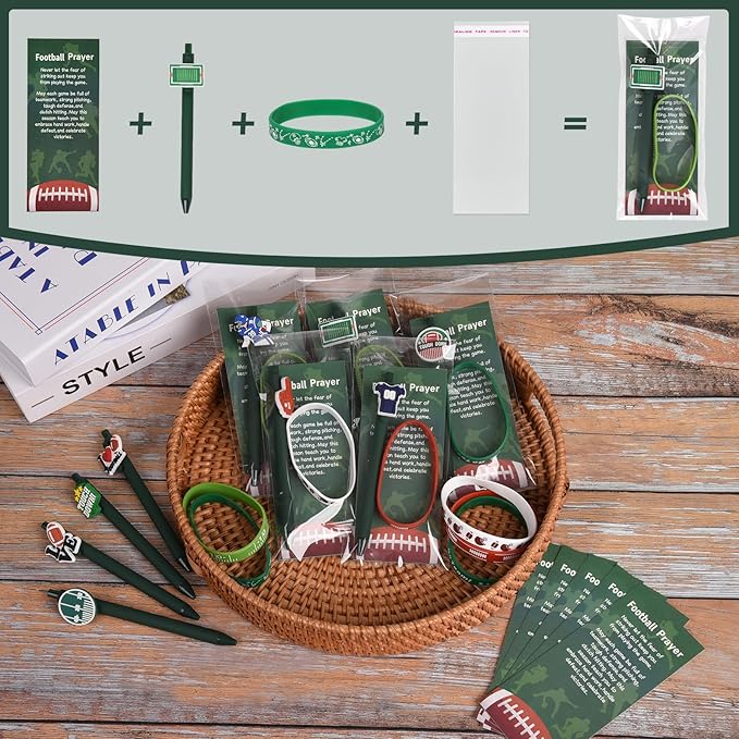 LiYiQ 72 Pcs Football Party Favors Football Team Gifts Football Goodie Bags Stuffers Football Ballpoint Pens Bookmark Card and Silicone Bracelet
