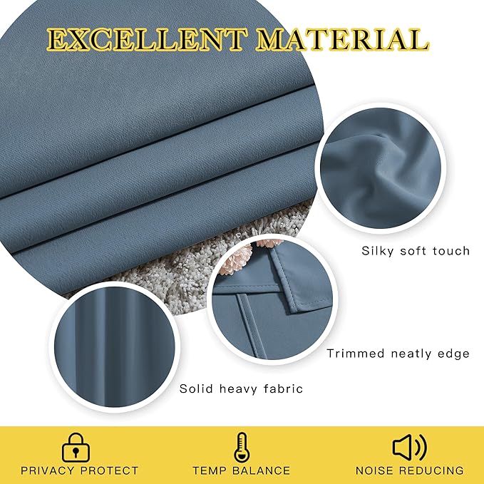 NICETOWN Blackout Curtains & Drapes for Bedroom - Triple Weave Grommet Top Thermal Insulated Light Blocking Panels for Bathroom/Living Room, Smoky Blue, W34 x L50, Set of 2