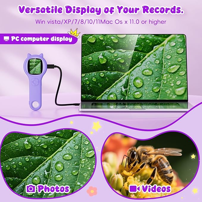 Microscope for Kids - Mini Pocket Handheld Microscope for Toddlers-STEM Educational Science Kit Toys for Christmas Birthday Gifts Toys for 5 6 7 8 9 10 11 12 Year Old Girls(Purple)
