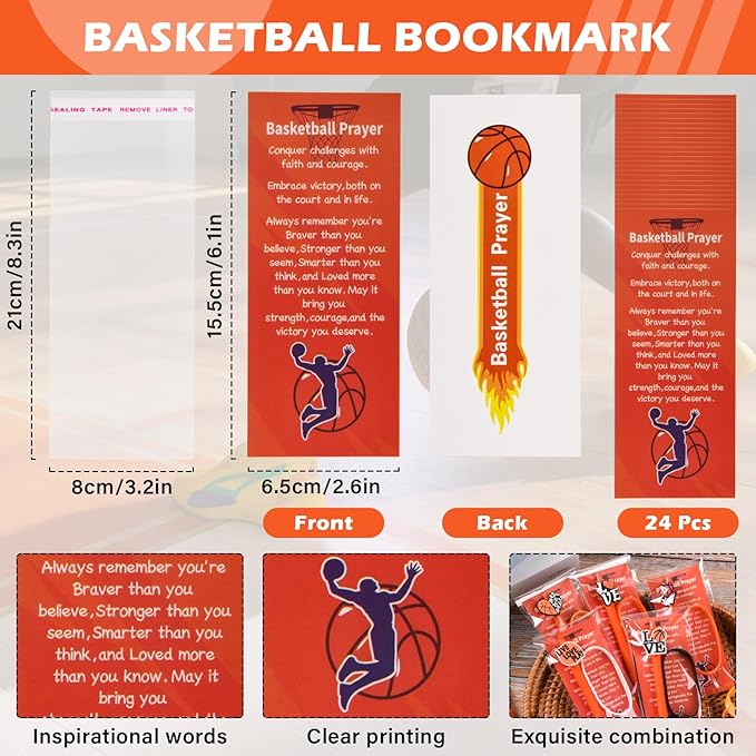 LiYiQ 72 Pcs Basketball Party Favors Basketball Team Gifts Basketball Goodie Bags Stuffers Basketball Ballpoint Pens Bookmark Card and Silicone Bracelet