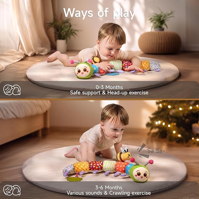 TUMAMA Baby Toys for 0, 3, 6, 9, 12 Months,Caterpillar Sensory Toys,Infant Baby Stuffed Animal Activity Soft Toys with Teether, Tummy Time Sensory Toys,Newborn Infant Sensory Toys Birthday Gifts