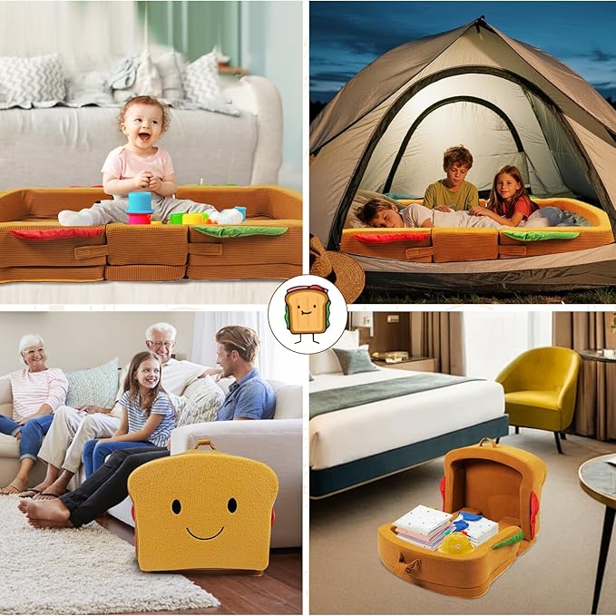Toddler Travel Bed Sandwich Style - Portable Toddlers Floor Beds, Foldable Soft Foam Travel Crib for Baby and Kid, Washable Cover Toddler Cot with Safety Rail for Travel, Home Sleep & Play