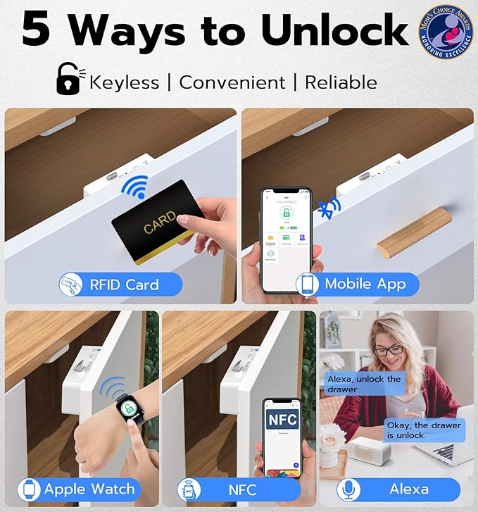 Anweller Smart Cabinet Lock, Hidden No Drill Keyless Electronic Digital Bluetooth RFID Magnetic Child Safety Baby Proofing Drawer Lock for Cupboard Closet Liquor Adults Secret Cabinets - White Orange