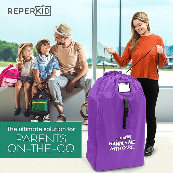 reperkid Large Stroller Bag for Airplane Travel, Purple, 47" H x 24" W x 15" D, Fits Most Large, Single, Double, Jogging Strollers – Premium Waterproof Cover, Adjustable Shoulder Straps