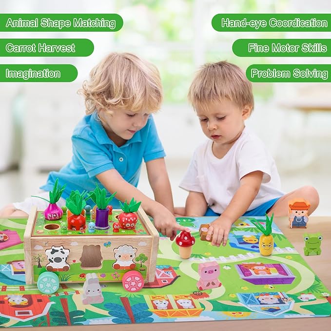 Toddler Montessori Wooden Farm Toys | Babies 12-18 Months Toy with Game Map for 1 2 3 Year Old Boys Girls | 1st First Birthday Gifts for 1-2 Years | Wood Learning Educational Toys Fine Motor Skills
