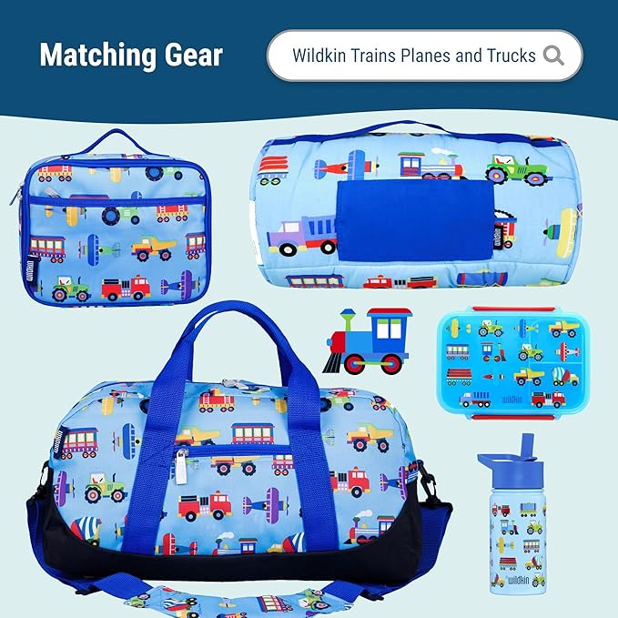 Wildkin ECO rPET 15-inch Kids Backpack – Sustainable, Padded, Adjustable – Trains, Planes & Trucks