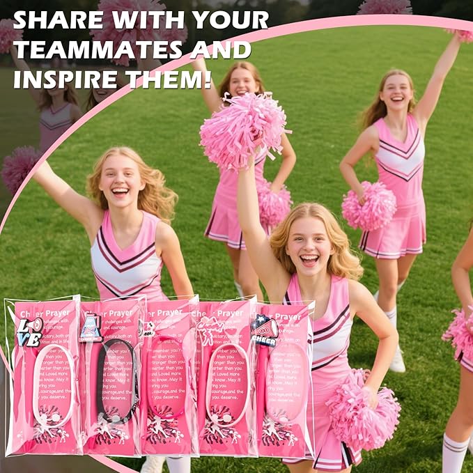 LiYiQ 72 Pcs Cheerleader Party Favors Cheerleader Team Gifts Cheerleader Goodie Bags Stuffers Cheerleader Ballpoint Pens Bookmark Card and Silicone Bracelet