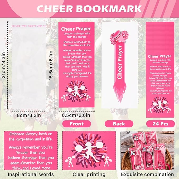 LiYiQ 72 Pcs Cheerleader Party Favors Cheerleader Team Gifts Cheerleader Goodie Bags Stuffers Cheerleader Ballpoint Pens Bookmark Card and Silicone Bracelet