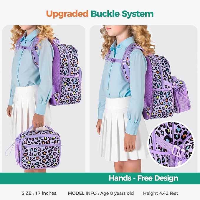 Choco Mocha Unicorn Backpack for Girls, Elementary School Backpack for Girls Ages 6-8 Kids Kindergarten Backpack Large Bookbag 18 Inch with Chest Strap, Purple