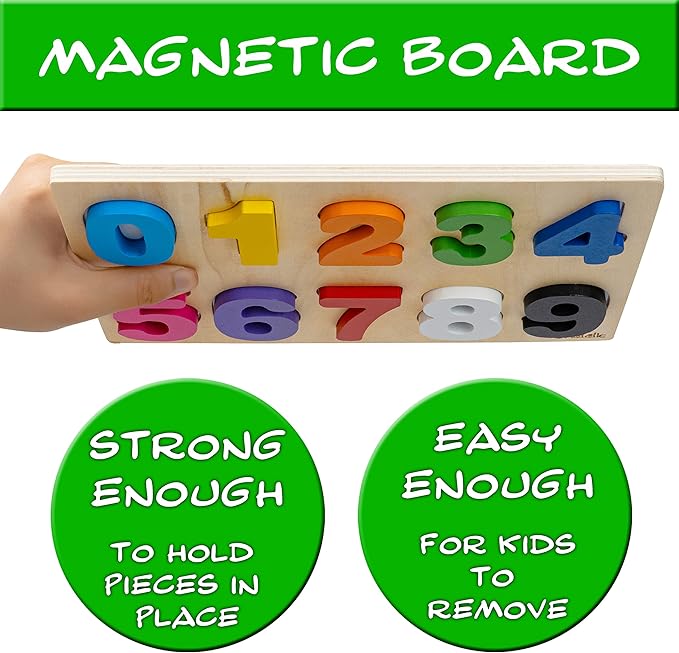 Magnetic Wooden Educational Number Puzzle - Learn Numbers & Color Recognition Toy β Toddler Preschool Game β Kids Montessori Education