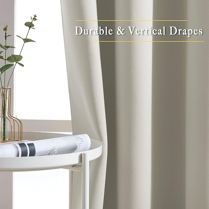 NICETOWN Room Darkening Room Divider Curtains 118 inches Long, Grommet Thermal Window Treatments Sound Reducing Drapes for Sliding Glass Door, Natural, W66 x L118, 2 Pieces