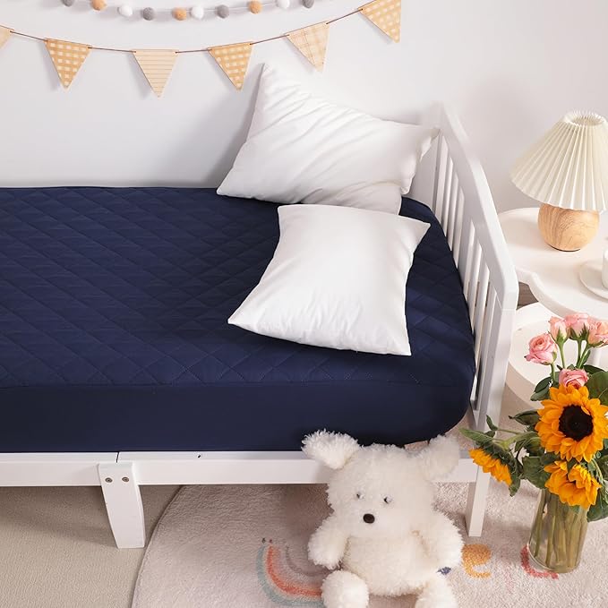 NTBAY 2 Pack Waterproof Mini Crib Mattress Protector, Quilted 24"x38" Fitted Mattress Cover - Machine Washable - Soft and Breathable Baby Mattress Pad Sheet for Mini Crib and Baby Playards, Navy Blue