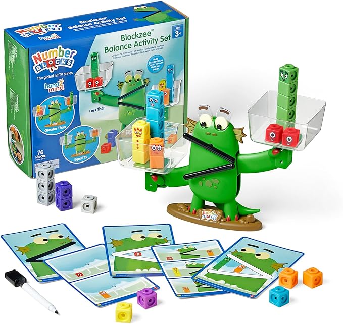 hand2mind Numberblocks Blockzee Balance Activity Set, 61 MathLink Cubes, Balance Scale, Educational Math Manipulatives, Numbers for Toddlers, Preschool Learning Activities, Birthday Gifts for Kids