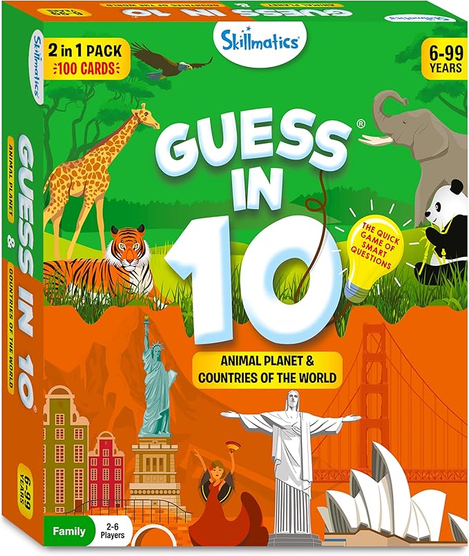 Skillmatics Guess in 10 Animals & Countries Combo, Perfect for Boys, Girls, Kids & Families Who Love Card Games, Educational Toys, Travel Games, Trivia, Gifts for Ages 6, 7, 8, 9, 10 & Up