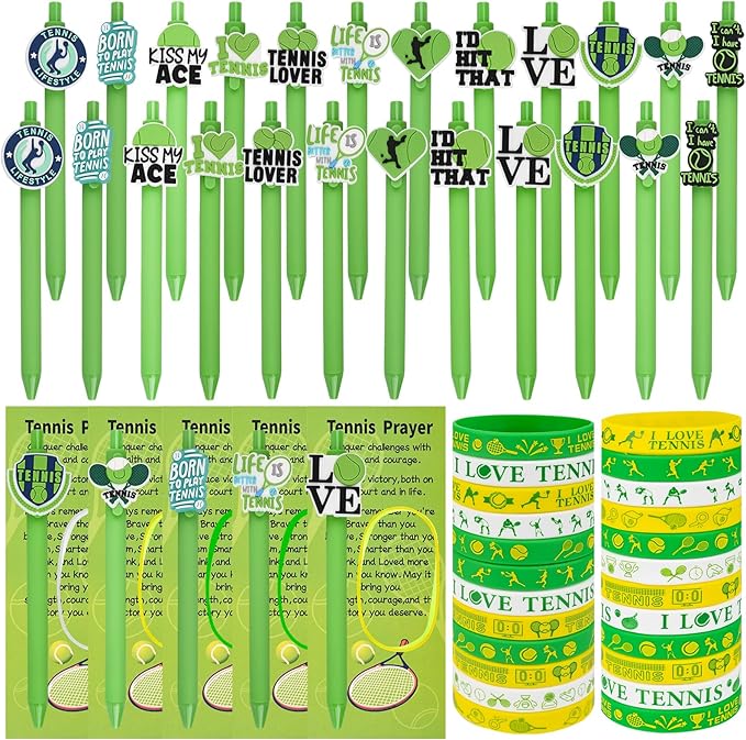 LiYiQ 72 Pcs Tennis Party Favors Tennis Team Gifts Tennis Goodie Bags Stuffers Tennis Ballpoint Pens Bookmark Card and Silicone Bracelet