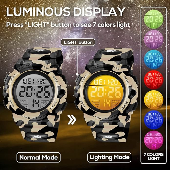 Kids Watch,Boys Watch for 3-15 Year Old Boys,Digital Sport Outdoor Multifunctional Chronograph LED 50 M Waterproof Alarm Calendar Analog Watch for Children with Silicone Band,Kids Gift