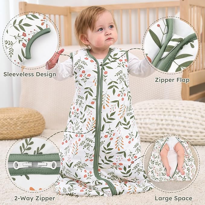 Yoofoss Baby Sleep Sack 6-12 Months, 1.5 Tog Baby Wearable Blanket with 2-Way Zipper, 100% Cotton Organic Fabric Winter Infant Sleeping Sack, Warm Soft Comfy