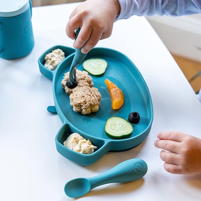 Baby Cutlery with Case, Baby Spoon & Fork Set, Baby Cutlery for Babies, First self Feeding Cutlery, Silicone Baby Spoon & Fork, 6 Months Plus, (Blue)
