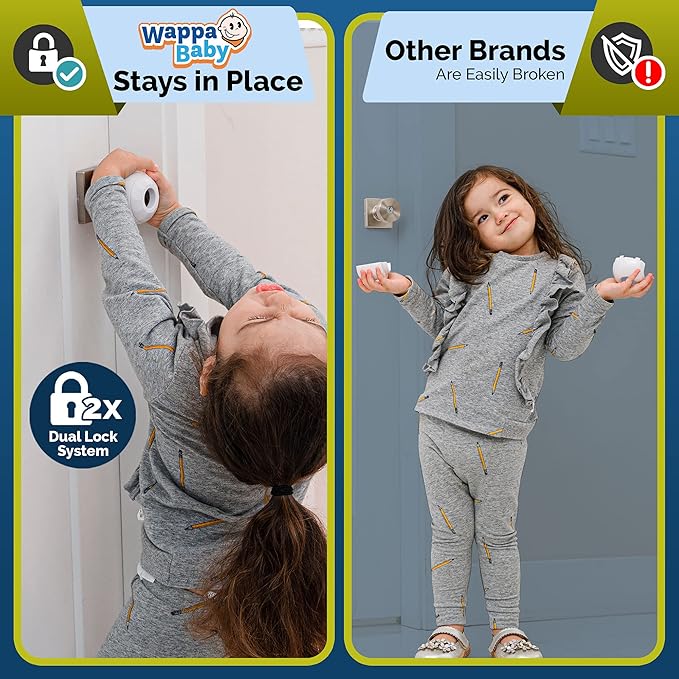Door Knob Safety Cover for Kids (6 Pack) Hard-to-Remove Dual-Lock Door Handle Covers for Kids - Reusable Baby Proof Door Knob Locks - Installs Easily, No Tools Needed (White)