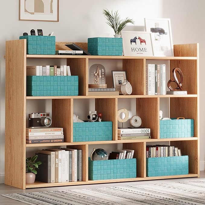 Woven Storage Baskets, Storage Bins, Cube Basket Container Baskets Storage Boxes Organizers for Clothes /Shelves/ Closet, Set of 6 (Aqua)
