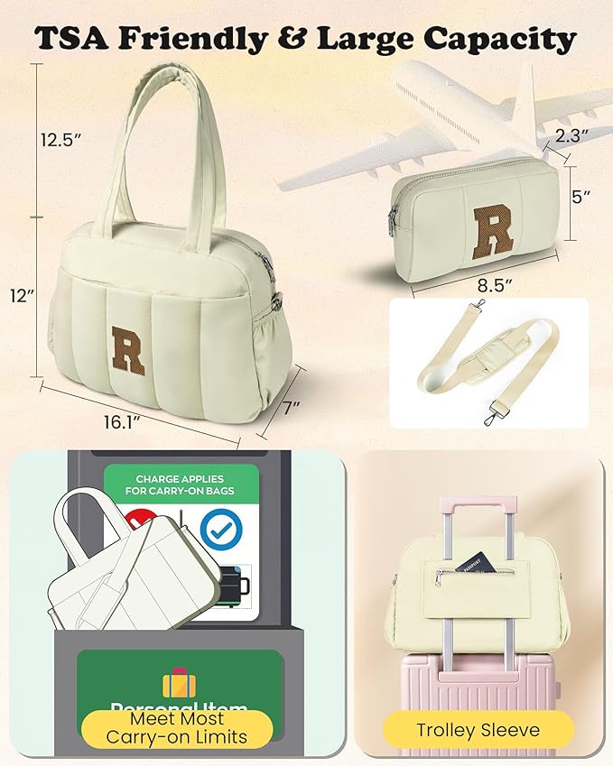 Trendy Gifts-Duffle Bag for Travel Women, Travel Bags,Initial Overnight Bag with Wet Pocket,Lightweight Weekender Bags Personalized Gym Tote with Makeup Pouch