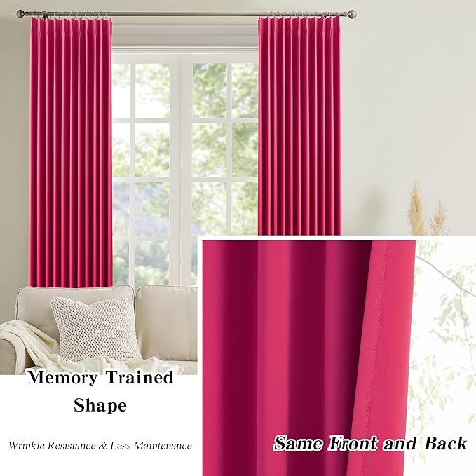 KEQIAOSUOCAI Pinch Pleated Hot Pink Blackout Curtains Short 2 Panels Set 45 Inch Length for Small Windows, Sound & Light Reducing Room Darkening Drape for Bathroom Bedroom(Hot Pink, 2 PCs, W40 x L45)
