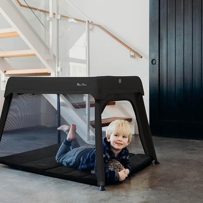 Silver Cross Sleep & Go 3 in 1 Travel Crib - Converts Newborn Bassinet, Crib to Playard - Portable, Lightweight, Easy to Pack with Comfortable Mattress for Infants to Toddlers - Carbon (Sustainable)