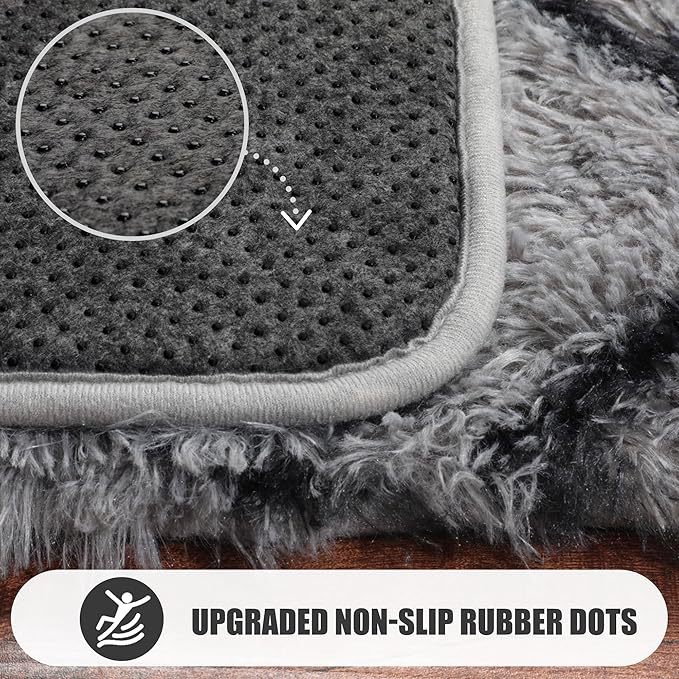 ONASAR Bedroom Living Room Area Rugs 5x8, Grey and Black Geometric Rug Floor Mat for Home Decor Aesthetic, Soft Shaggy Plush Fluffy Moroccan Carpet for Teen Nursery Playroom Dorm Classroom