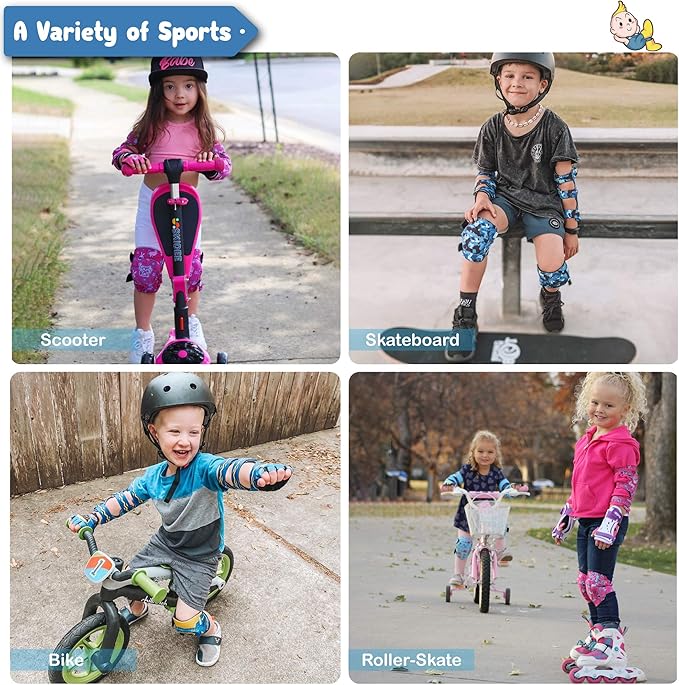 Soft-Style Kids Knee and Elbow Pads with Bike Gloves, Flexible Impact-Resistant Gear for Ages 2-11, Designed for Balance Bikes, Roller-Skating, and Skateboarding
