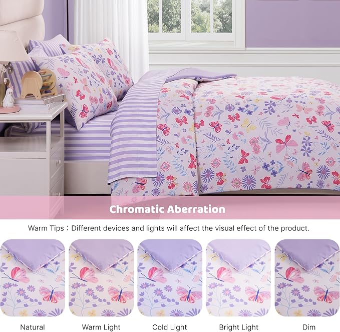 Twin Comforter Set with Sheets for Girls-5 Pieces Twin Bedding Sets with Pink Comforter, Sheets, Pillowcase & Sham for Kids (Cute Botanical Flowers, 66" X 86")