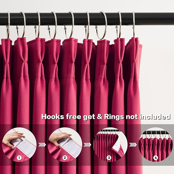 KEQIAOSUOCAI Pinch Pleated Hot Pink Blackout Curtains Short 2 Panels Set 45 Inch Length for Small Windows, Sound & Light Reducing Room Darkening Drape for Bathroom Bedroom(Hot Pink, 2 PCs, W40 x L45)