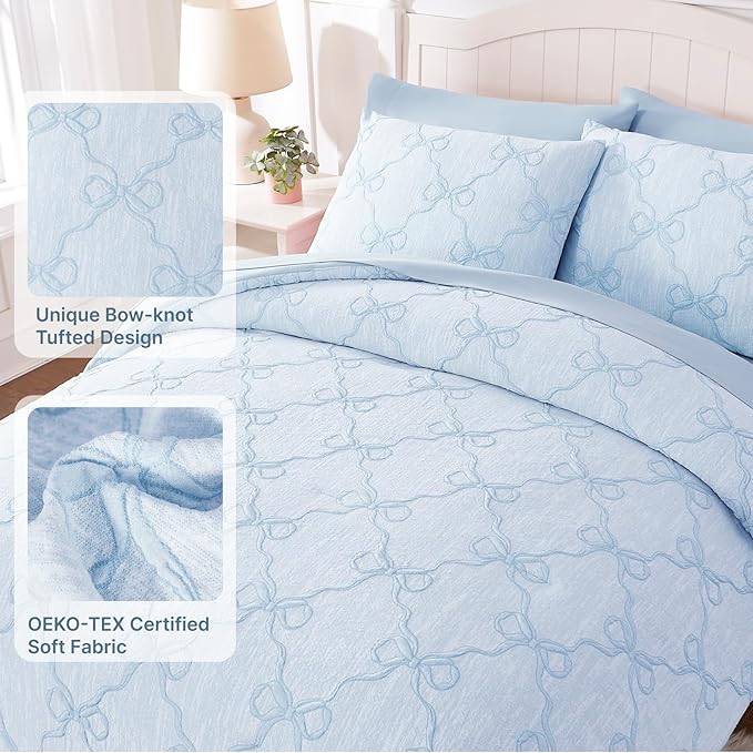 Twin Comforter Set with Sheets for Girls-5 Pieces Twin Bedding Sets with Light Blue Comforter, Sheets, Pillowcase & Sham for Kids (Light Blue Diamond, 66" X 86")