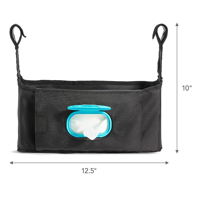 Munchkin® Brica® Stroller Organizer Bag - Universal Fit with Cup Holders and Wipes Case, Fits UPPAbaby, Evenflo, BabyTrend and more, Black