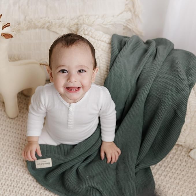 Heritage Knit 100% Organic Cotton Baby Swaddle Blanket for Boys and Girls - Soft Warm Cozy Unisex Receiving Cuddle Crib Blanket for Newborns, Infants & Toddlers (Hunter Green, 0-2 Years)