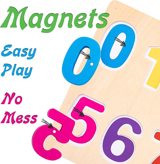 Magnetic Wooden Educational Number Puzzle - Learn Numbers & Color Recognition Toy β Toddler Preschool Game β Kids Montessori Education