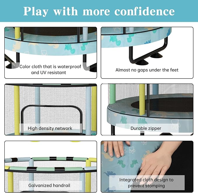 LAMERGE 55" 7-in-1 Round Trampoline for Kids Boys & Girls Ages 1-8, Indoor & Outdoor Trampoline for Fun, Adjustable Height Handrail & Enclosed Safety Net & Durable Designs for Toddlers Children