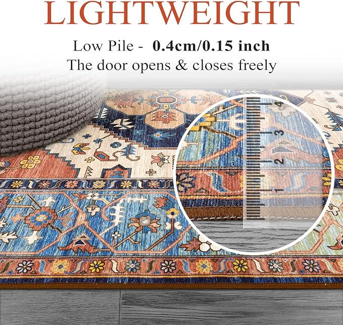 Lahome Boho Hallway Runner Rug - 2x6 Kitchen Runner Rugs Non Skid Washable Non-Slip Laundry Room Rug Throw Low-Plie Bathroom Oriental Distressed Carpet for Entrance Bedroom Living Room