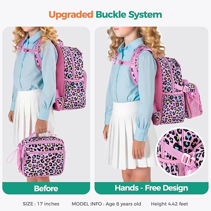 Choco Mocha Strawberry Backpack for Girls, Elementary School Backpack for Girls Ages 6-8 Kids Kindergarten Backpack Bookbag 17 Inch with Chest Strap, Pink