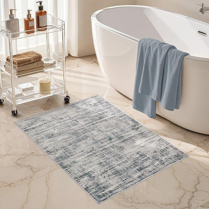 2x3 Entryway Area Rugs: Washable Neutral Abstract Small Rug Door Mat Non-Slip Soft Low Pile Indoor Carpe for Entrance Kitchen Front Door Bathroom Entry Kids Room - Gray