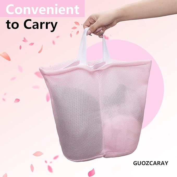 laundry bag with handles mesh laundry bags washing machine laundry totes travel storage and sorting bag for Clothes laundry bag for delicates(Pink)