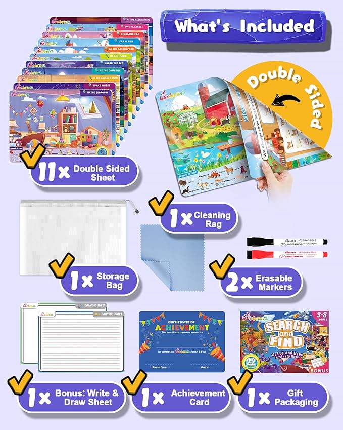 Search and Find: 22 Preschool Learning Activities for Kids 3-8 | Travel Games for Car and Airplane | Toddler Learning Toys | Board Games and Activitys Book for Kids | Back to School Gifts